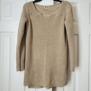 Sweater Dress Chunky Knit Mini Fitted Tan L